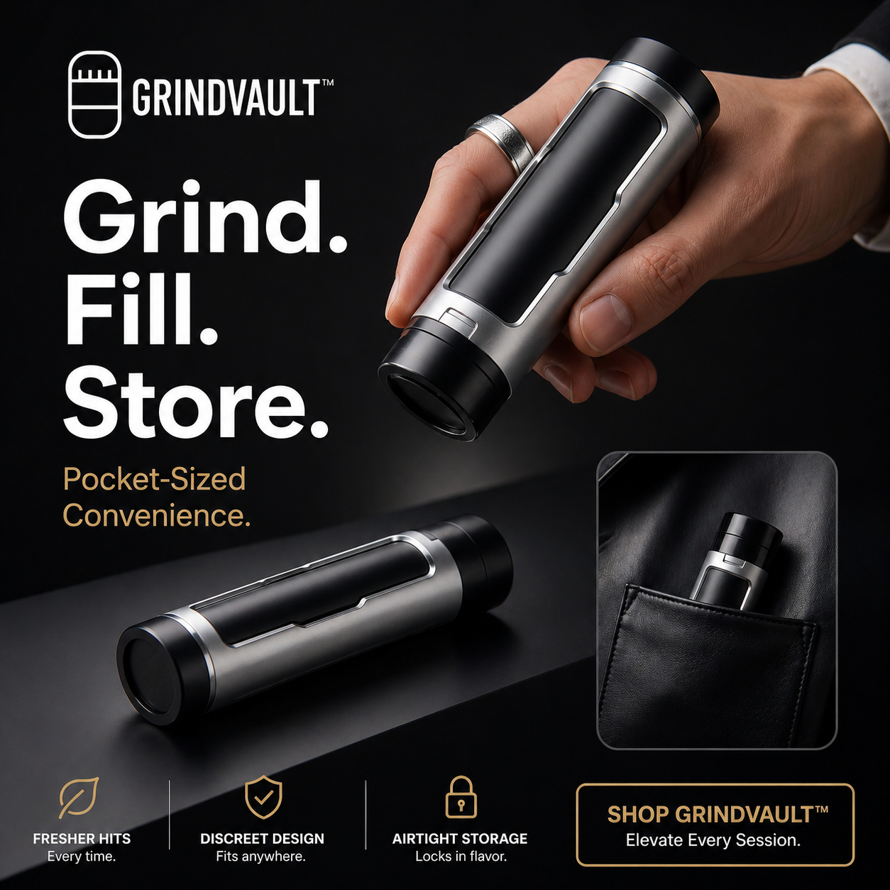 GrindVault™ Original – 3-in-1 Grinder, Dispenser & Storage Case